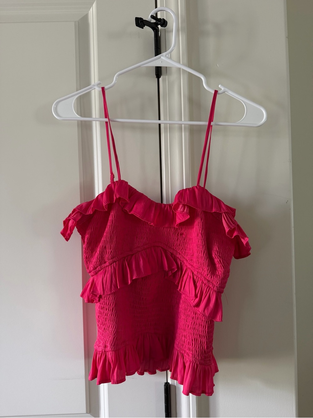 Do + Be Hot Pink Ruffle Smocked Cami Top